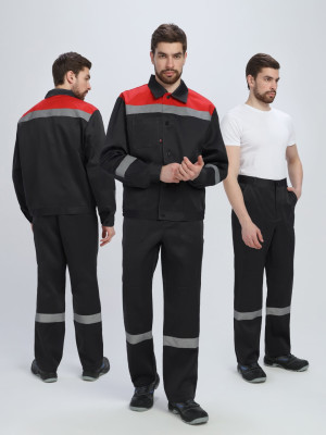 Костюм Лигор-1 СОП (тк.Смесовая,210) брюки, черный/красный (Минпромторг)